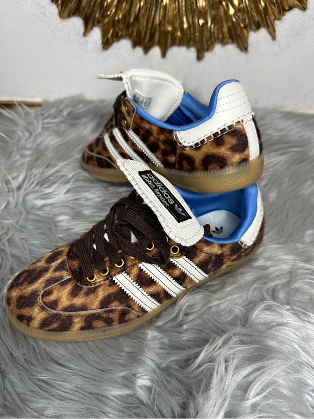 adidas Kids Leopard Print Samba Sneakers in Brown and White